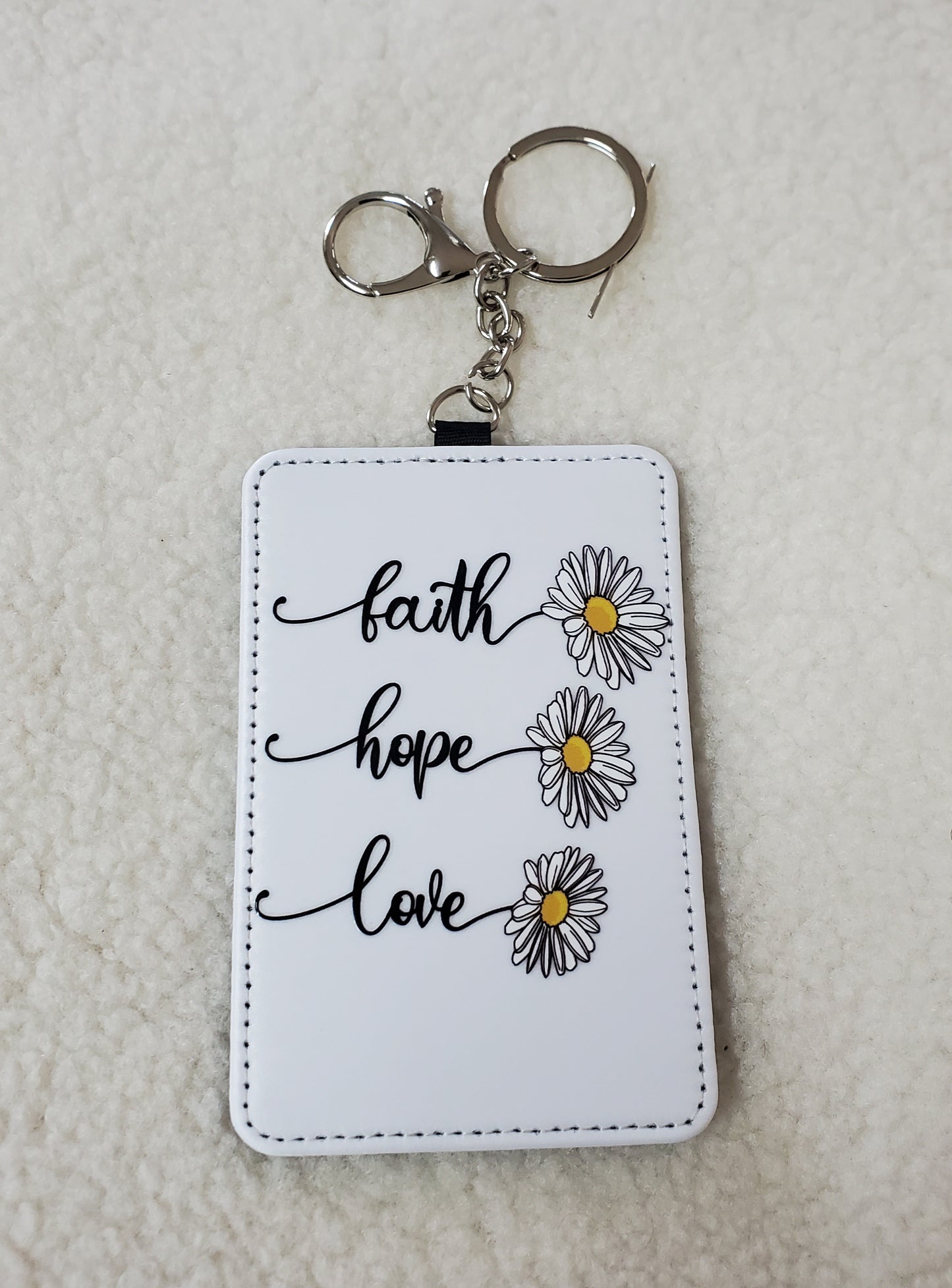Faith Hope Love Leather Card Holder Keychain
