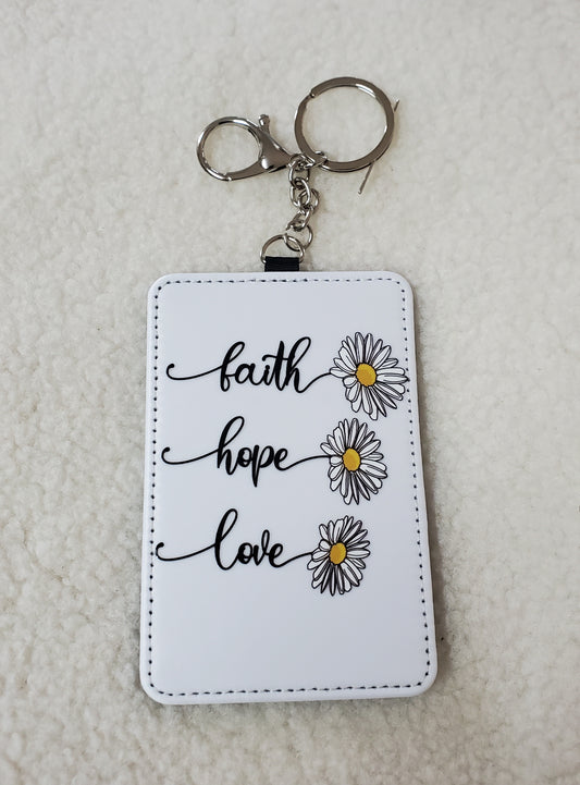 Faith Hope Love Leather Card Holder Keychain